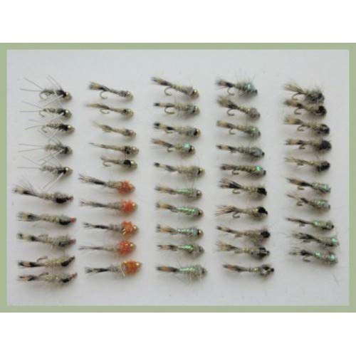 50 Mouches Pêche à La Mouche Lot De 50 Mouches De Pêche Pour Truite - Nymphes Noires, Motifs Variés, Tête Dorée - Non Plombées - Fabriqué UK Mouches à Truite Noires