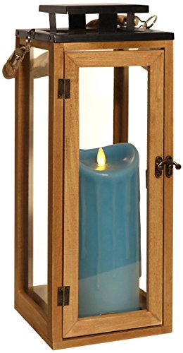 Dekovita 42cm Holz-Laterne - Gartenlaterne inkl. 23m LED Echtwachs-Kerze Blau Wachstropfen mit 5h-Timer