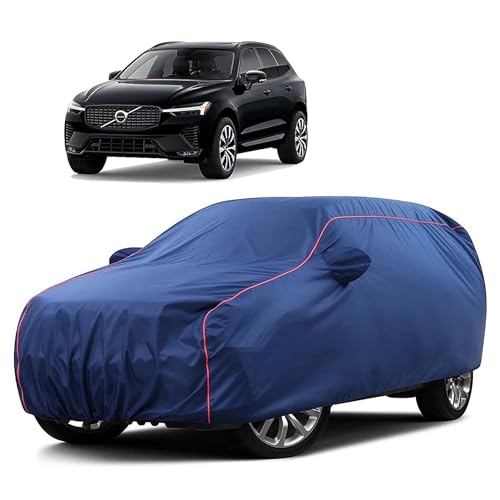 Image of Sulfar 100% Water Resistant Car Body Cover Compatible with Mirror for Volvo XC60 (Triple Stitched, Full Bottom Elastic, Blue Taffeta with Red Piping)