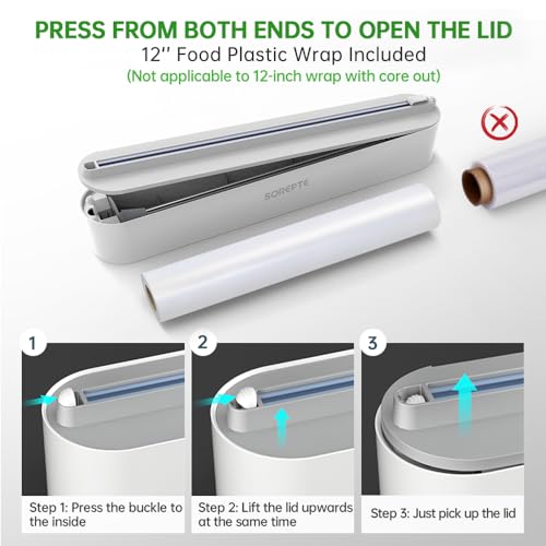 2024 Newest Refillable Magnetic Plastic Wrap Dispenser with Cutter - Contains a Roll of 12\" Food Plastic Wrap - Reusable Cling Film Dispenser with Cutter - Thumbnail 3