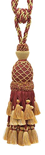 Lavish Burgundy Red, Gold Large Curtain & Drapery Tassel Tieback / Large 11 inch tassel, 34 inch Spread(embrace), 7/16 inch Cord, Imperial II Collection Style# TBIL-1 Color: BURGUNDY GOLD - 1253