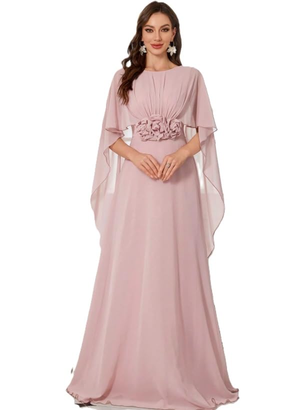 Dress for Women ||Graceful Off-Shoulder Round Neck Shawl Sleeve Handcrafted Floral Embellished Maxi Dress with Elegant (D-01-02)