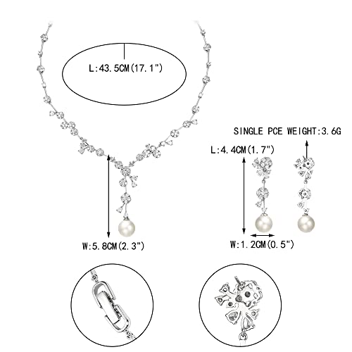 Image of White Faux Pearl Leaf Vine Bridal Cubic Zirconia Jewelry Set for Women