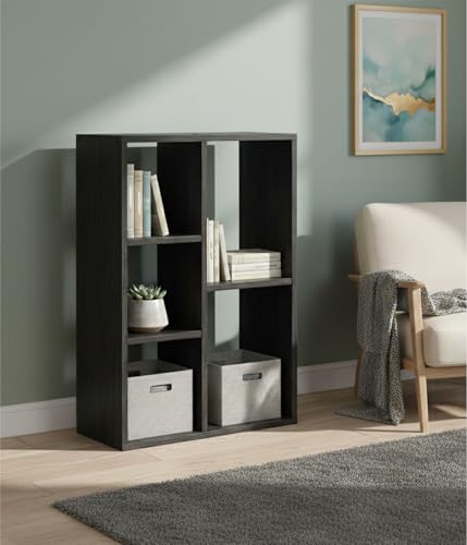 Image of Enigmatic Woodworks 5 Cube Wooden Storage Organizer, Open Bookshelf & Display Rack for Living Room, Bedroom & Study, Engineered Wood, Wenge Suede Finish, DIY Assembly, 33.5 * 9.5 * 24.7inch