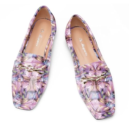 Image of Oh Mispares Womens Loafers Square Toe Low Heel Penny Loafers Fashion Comfortable Slip on Flats Casual Dressy Shoes for Women Work Office Patent Leather