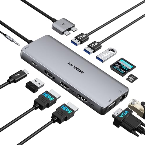 MacBook Pro Docking Station Dual Monitor HDMI Adapter,12 in 1 USB C Adapters for MacBook Pro Air Mac...