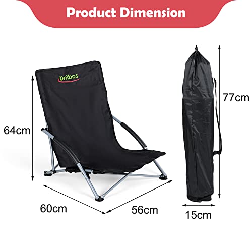 Unibos Folding Beach Chair with Padded Armrest, Outdoor Low Beach Chair Lightweight, Portable, Folding Outdoor Seat For Camping Beach Festivals Garden Caravan Trips Fishing BBQ With Carry Bag - Image 3