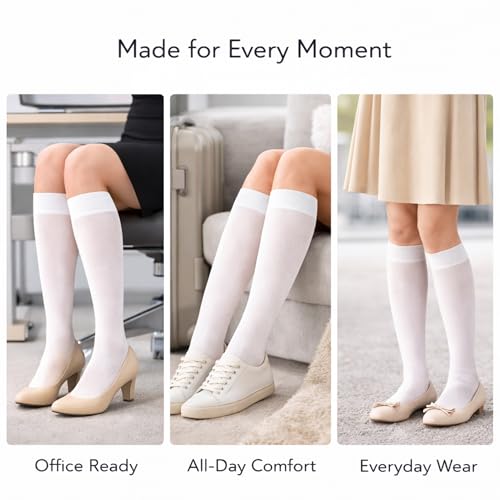 Image of Diamond Star Women's Trouser Socks, Opaque Knee High Nylon Socks, Stretchy Comfort Fit for Work and Casual, 6 Pairs