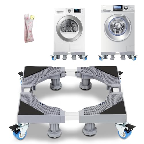 Jopassy Socle pour machine à laver avec 8 pieds et 4 roues, base réglable pour machine à laver - Largeur : 40-68 cm - Base mobile réglable pour réfrigérateur et sèche-linge