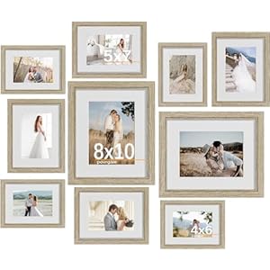 10 Pack Picture Frames Collage Wall Decor – Gallery Wall Frame Set with Mat for Wall Mounting or Tabletop Display, Including Two 8×10, Four 5×7, Four 4×6 Photo Frames, Real Glass