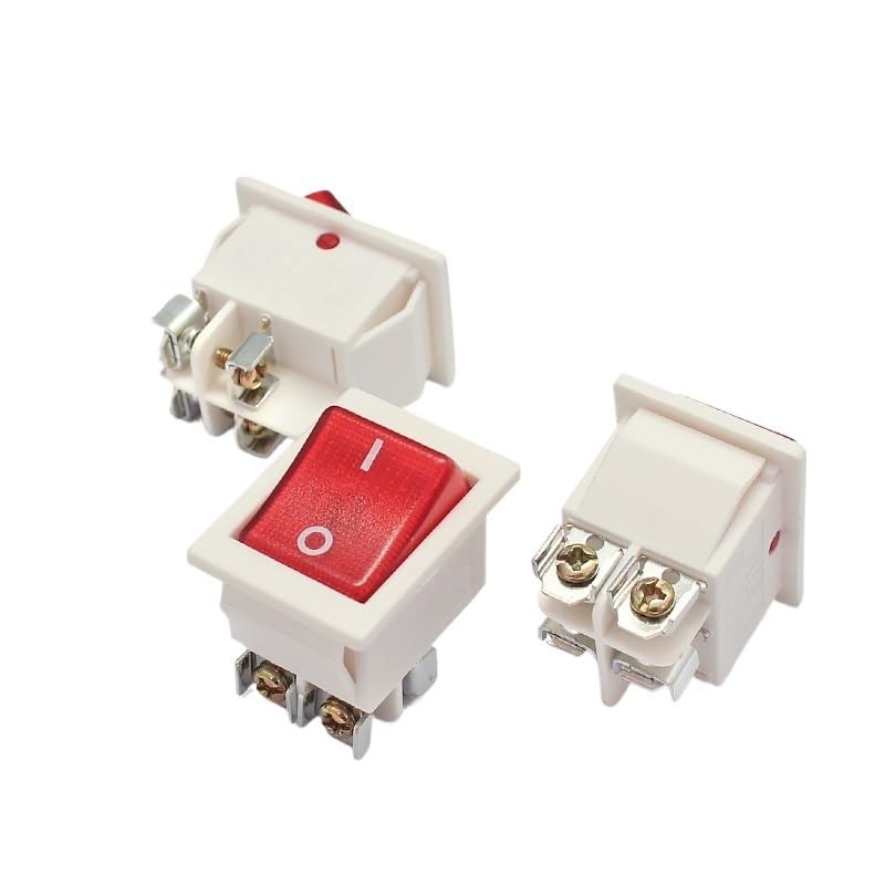 KLVN 22x28mm White Body on Off 16A/250V 4 Screw pin DPST T85 Auto Boat Marine Toggle Rocker Switch with LED 220V