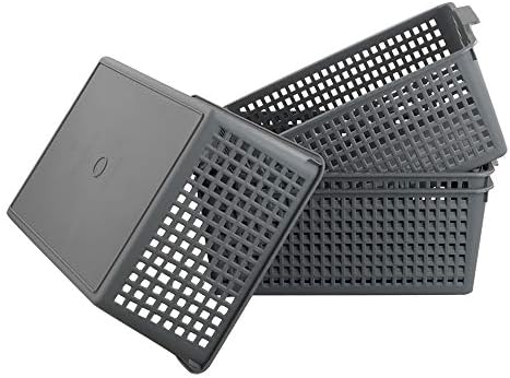 Gloreen Gray Plastic Weave Basket, Multipurpose Storage Basket For Organizer, Set of 4