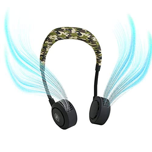 SPICE OF LIFE Bladeless Neck Fan - W Fan Blade Free 2.1, Camouflage - 2000mAh USB Rechargeable Battery, 2 to 5 Hour Life, Flexible Arms, 5 Speed Settings, Quiet Air Conditioning, Hairband Included