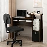 Furinno ECON Desk, 40 Gaming Desk with Keyboard Tray, Computer Desk, Office Desk with Side Shelves and Storage Bin for Home Office, Study Room, Dorm, Amber Oak