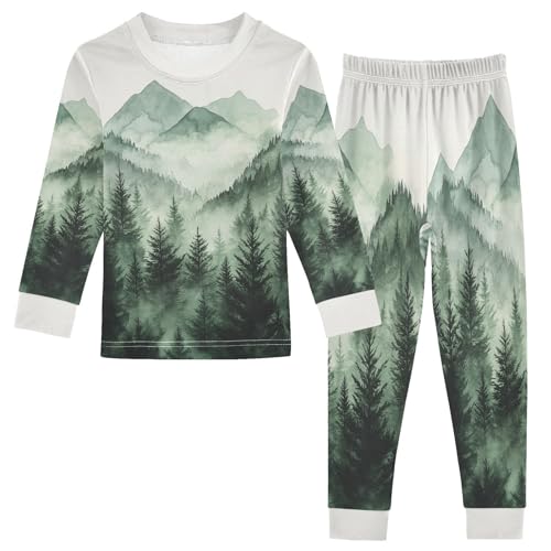 Pigsaly Pajama Set 2 Piece Evergreen Forest Mountain Pajama Sets Long Sleeve Pjs Sleepwear 4T