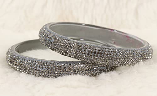 Image of NMII Glass with Zircon Gemstone and Glitter Kada Set For Women and Girls