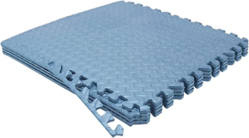 HTTMT- SkyBlue 12X(24 Sqft) Gym Floor Mat 24x24 EVA Foam Interlocking Exercise Fitness Puzzle Floor Gym Yoga Mat Workout Pad [P/N: MTET-HOME012-12PC]