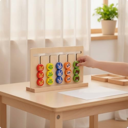 Milageto Double-Sided Matching Game Board, Large Five-Color Track Game Double-Sided/Colors + Animals/20 Double-Sided Cards - 5
