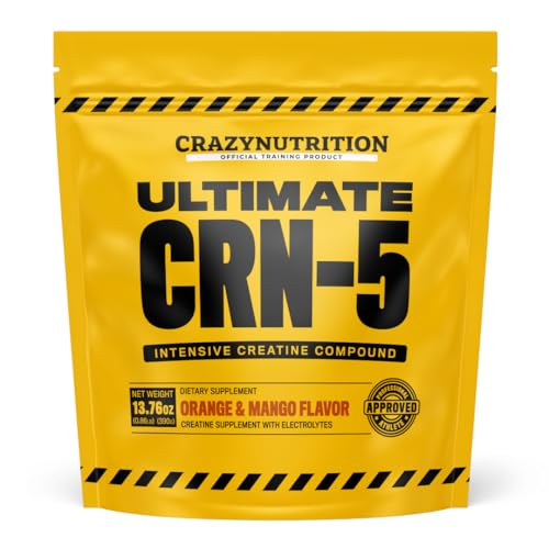 CrazyNutrition Ultimate CRN-5 Creatine Monohydrate Powder - Muscle Growth Supplement for Strength, 5 Blend Quality, Fast Absorption Flavoured 100% Pure 5g Vegan Nutrition (390, Orange and Mango)
