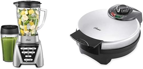 Oster Licuadora  Pro 1200 con frasco de vidrio, vaso de batido de 24 onzas, níquel cepillado y waflera belga, acero inoxidable (CKSTWF2000) 10