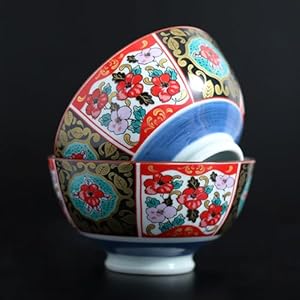 PartyKindom Ceramic Bowl for Kitchen Chinese Vintage Bowl 45W Food Serving Bowl Chinese Traditional Hand Painted Floral Cereal Bowl for Noodles Soup Cereal Dessert Fruit