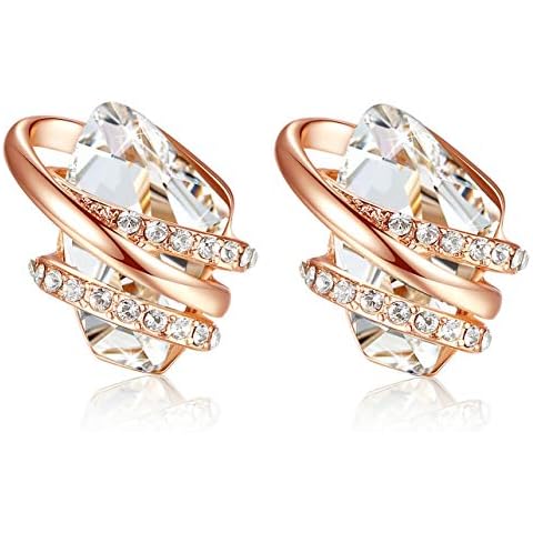 Leafael Wish Stone Stud Earrings with Crystal White Birthstone Crystal for April, 18K Rose Gold Plated Cover