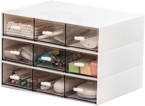 PinkForest 3段透明デスクオーガナイザー 引出し式収納ボックス 文房具 化粧品 書類整理 卓上収納 小物管理