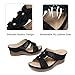 TEMOFON Womens Wedge Sandals Leather: Casual Dressy Women Black Summer Platform Wedge Sandals Slip on Low Heels Comfortable Walking Size 8
