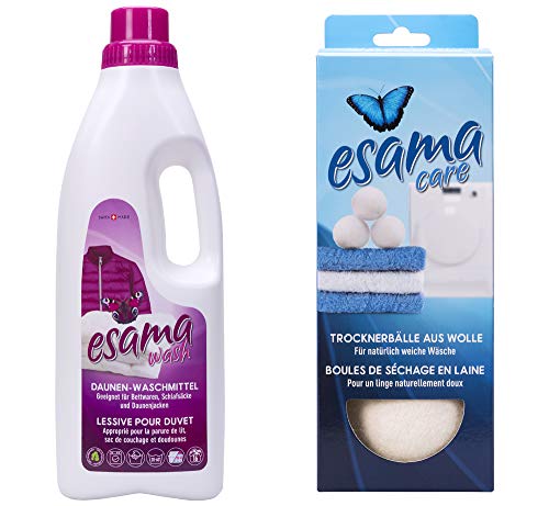 Esama 1L Daunenwaschmittel + Trocknerbälle 3er Pack als Set Cover