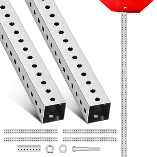 2 Pcs 8 ft H x 2 in W Square Sign Post with 7/16" Dia Holes