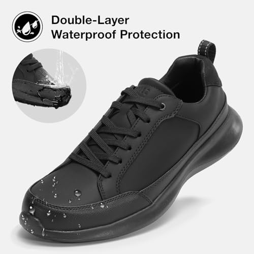 SPIEZ Mens Non Slip Shoes, Waterproof Oil Resistant Food Service Shoes, Lightweight Breathable Work Walking Sneakers Black US7.5-123