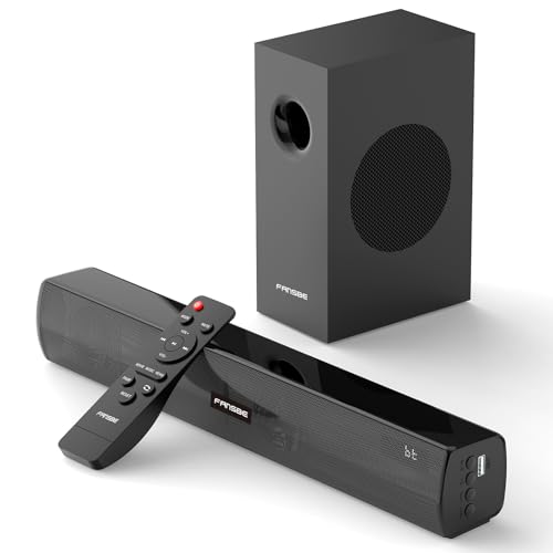 Image of TV Sound Bar Subwoofer Bluetooth, Home Theater Sound Bar System, TV Speakers Sounds Bars Subwoofer, Hdmi(ARC) OPT COAX AUX USB 2.1ch Home Audio TVs/PC/Projector Treble Bass 3 Modes Remote, Black