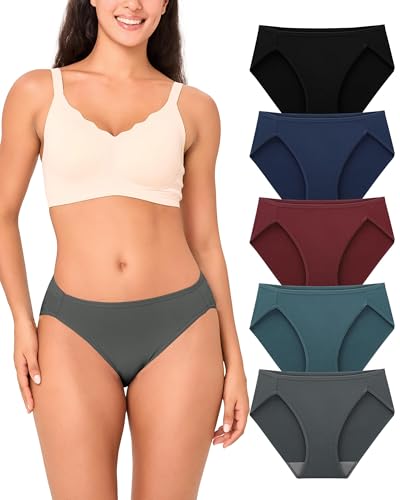 BAMBOO COOL Womens Underwear High Cut Briefs Breathable Moisture-Wicking Hipster Ladies Panties, 5-Pack