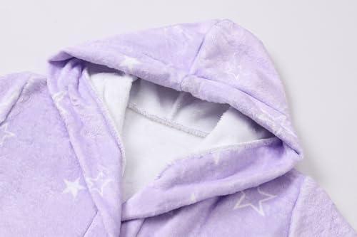 Image of Umeyda Girls Fleece Hooded Robes, Warm Printed Bath Robe for Kids Soft Fuzzy Bathrobe for Gifts
