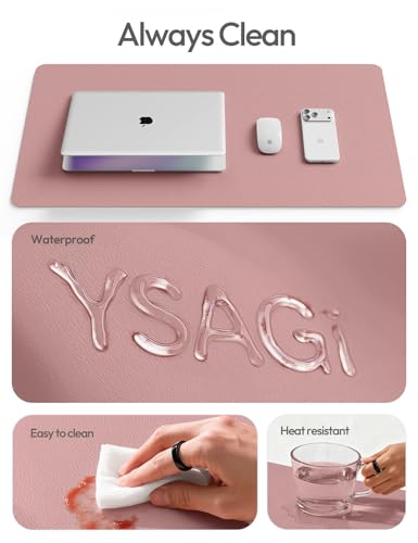 Image of YSAGi Leather Desk Protector, Office Mat, Large Mouse Mat, Non-Slip PU Leather Blotter, Laptop Desk Mat, Waterproof Writing Pad for Office and Home(Pale Mauve, 40 inch x 24 inch)