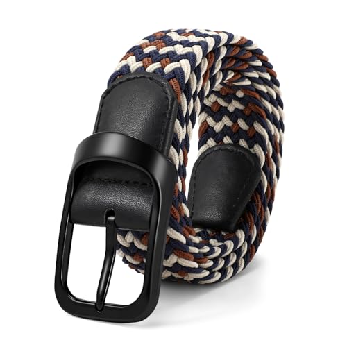 Image of JASGOOD Stretch Belt for Men, Men Women Elastic Woven Braided Belt 1 3 /8 Casual Belt Golf Belt for Jeans Pants