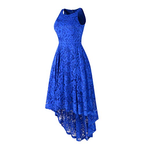 DEATU Princess Dress Women Vintage Floral Cute Lace Cocktail Neckline Ladies Party Swing Sleeveless Dress (S, C-Blue)