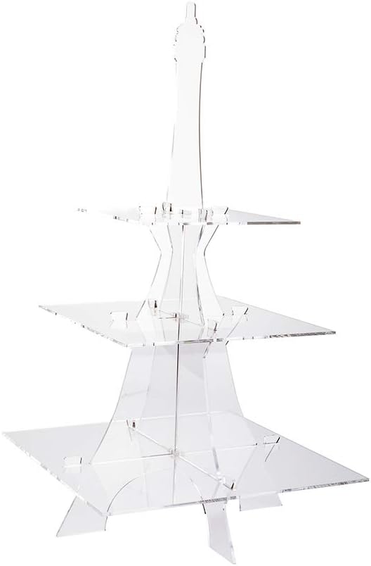 Restaurantware Clear Tek 14.6 x 27.2 Inch Dessert Tower Stand 1 Eiffel Tower Cupcake Holder For Parties - 3-Tier Sturdy Clear Acrylic Wedding Cupcake Stand Serve Appetizers or Hors D'oeuvres
