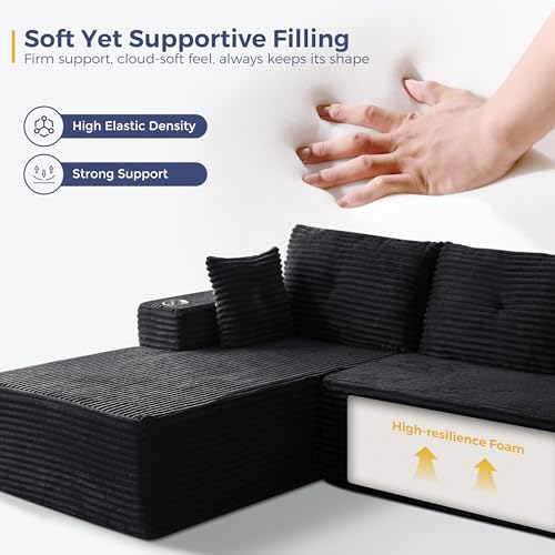 Image of MAXYOYO 132 inch Giant U-Shaped Modular Sectional Couch, Modern Boneless Couch for Living Room, Sofa in A Box, Oversized Sofa with Deep Seat, No Assembly Required, Black