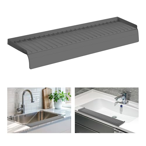 Silicon Sink Edge Protectors for Kitchen Sink, Kitchen Sink Splash Guard, Upgraded Design with Suction Cups, Silicon Sink Protector for Quartz, Granite, Bathtub Splash Guard (Gray, 30