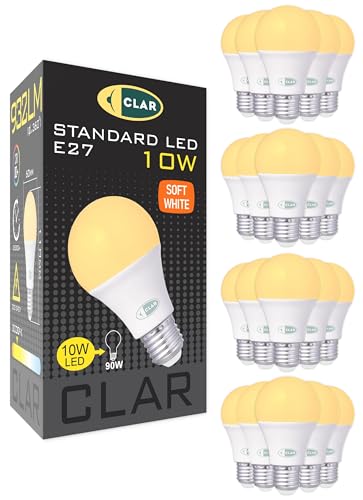 CLAR   Bombilla LED E27 Luz Cálida 3000K, 10W, (Pack 20)   Bombillas Eficientes para Iluminación del Hogar