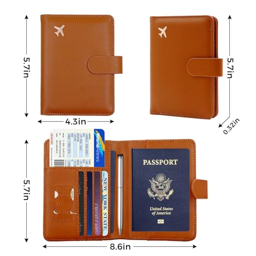 Image of Melsbrinna Premium Leather Passport Holder Covers Case, Waterproof Rfid Blocking Travel Wallet Passport Holder with Pen Holder, Cute Passport Book for Women /Men