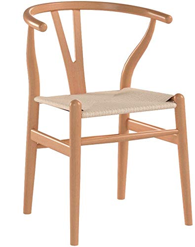 Image of POLY & BARK Weave Dining Chairs - Mid-Century Modern Wishbone Dining Chairs with Arms, Solid Wood Frame, Indoor Use - Natural - Set of 2 - Ideal for Dining Room, Kitchen or Stylish Accent Setting