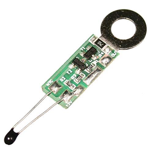 SmartCooler© Lüftersteuerung LS9112, steuert 12 Volt DC Lüfter in Abhängingkeit zur Umgebungstemperatur. Befestigung der Platine mit 5mm Ringöse direkt am Lüfter. Maße (LxBxH): 38x10x2mm.