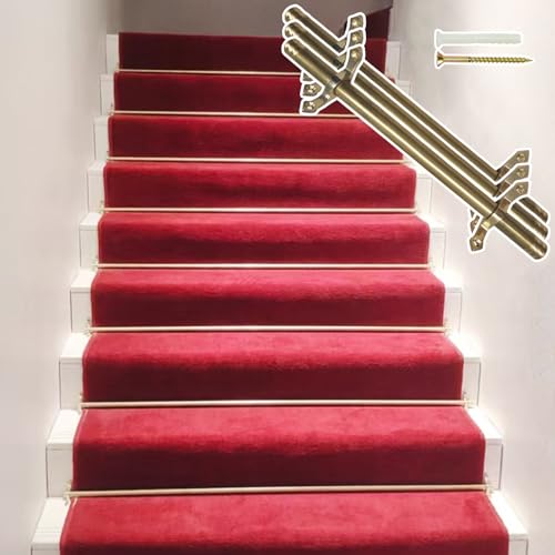 Barra para alfombras en escaleras con remate esférico y soportes de fijación en metal negro