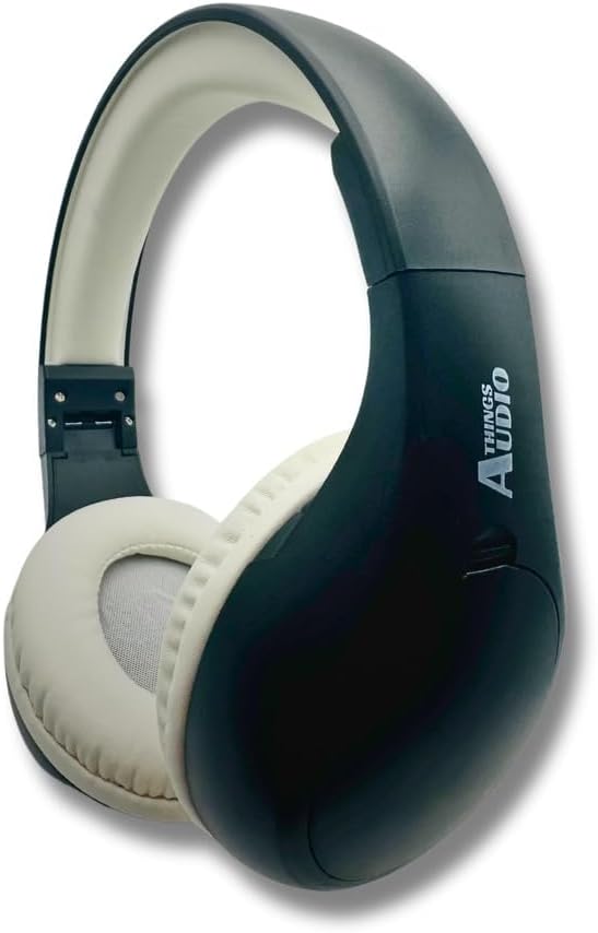 KQEC FM Radio Headphones Adjustable with Pull-Out Antenna - Portable Personal Radio for Walking Jogging Relaxing | Battery Powered | 2 AA Batteries Not Included (Black & White)