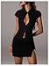 WDIRARA Women's Cut Out Ruched Cap Sleeve Collared Sexy Fitted Top Black Small