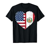 USA Peru Heart Flags Distressed T-Shirt