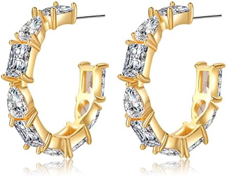 Chunky Gold Hoop Earrings for Women 925 Sterling Silver Thick Open Large Big Hoops Earrings 14K Real Gold Plated Small Lightweight Hoop Earrings4mm Thick