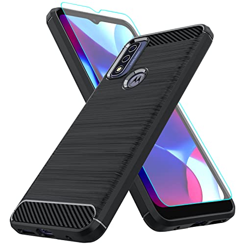 Teayoha Case for Moto G Pure with HD Screen Protector,Shockproof Brushed Flexible TPU Bumper Cove Soft Rubber Protective Case for Motorola Moto G Pure 2021, Black